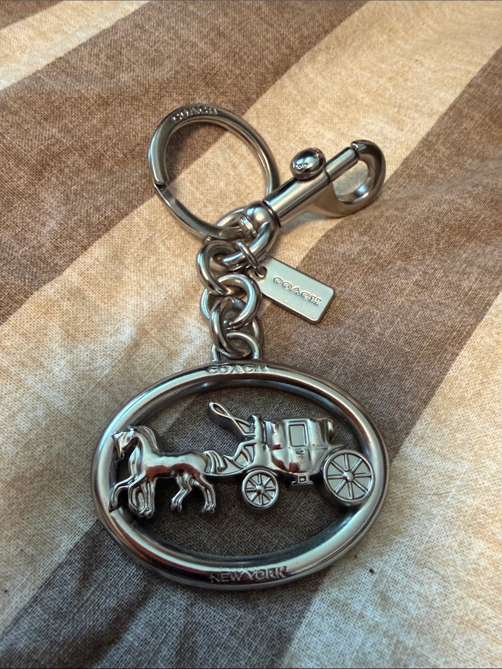 Coach Polished Silver Horse & Carriage Charm Keyring